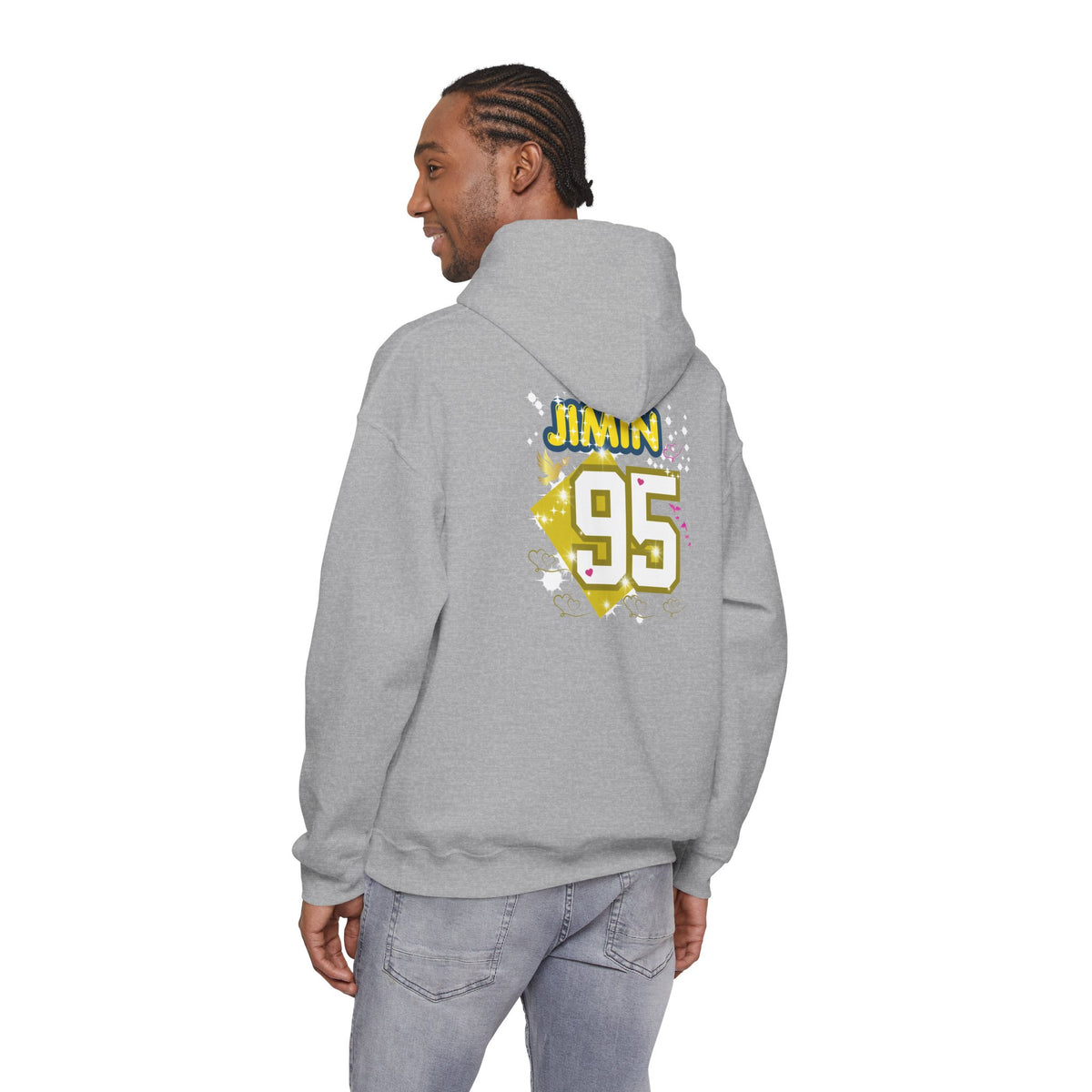 Jimin 95 Hoodie — K-Pop Fan Pullover with Photo Collage Front & Graphic Back