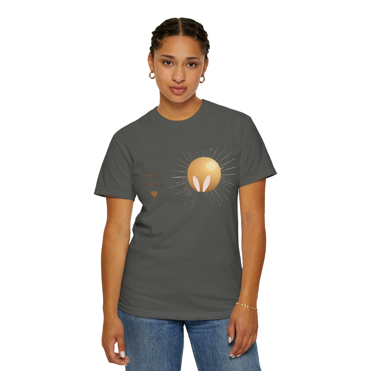JK Born Golden Tee — Minimal Sun Badge Graphic T-Shirt