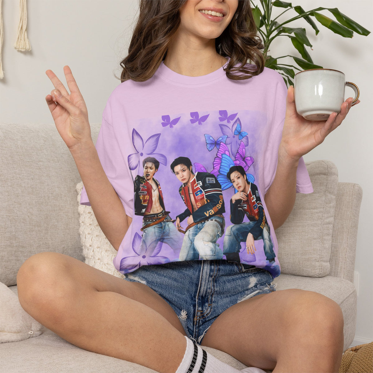 JHOPE Graphic T-Shirt — Purple Floral Portrait Tee