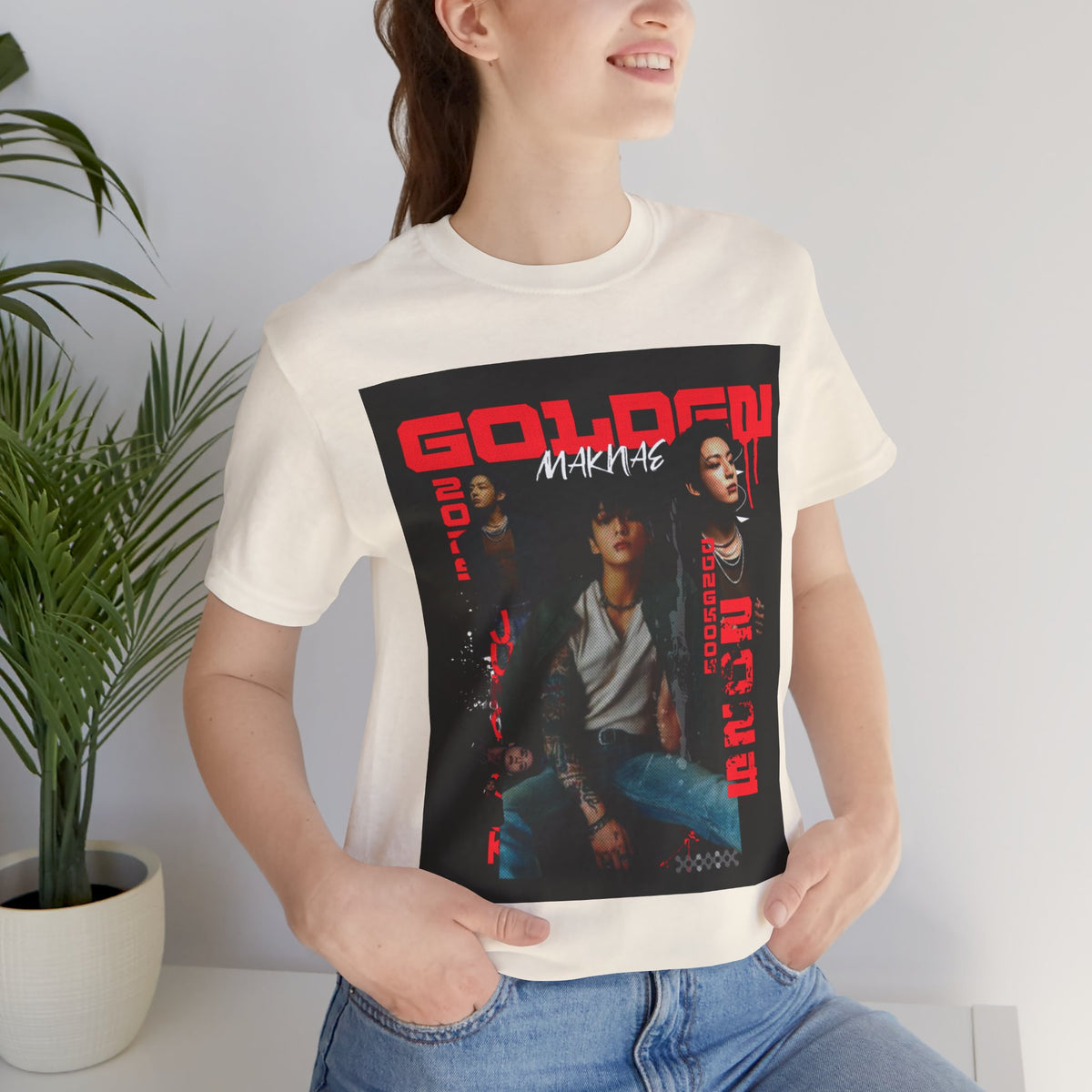 Jungkook Graphic Tee — Golden (Red Text)