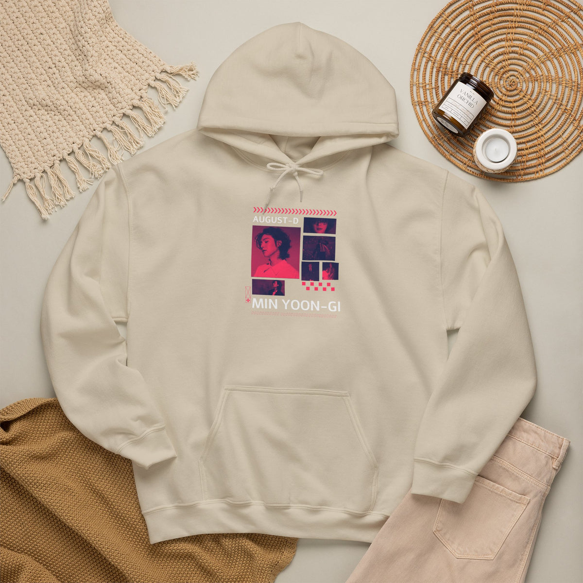 Suga Photo Collage Hoodie — Retro Pink Portraits Grid Design