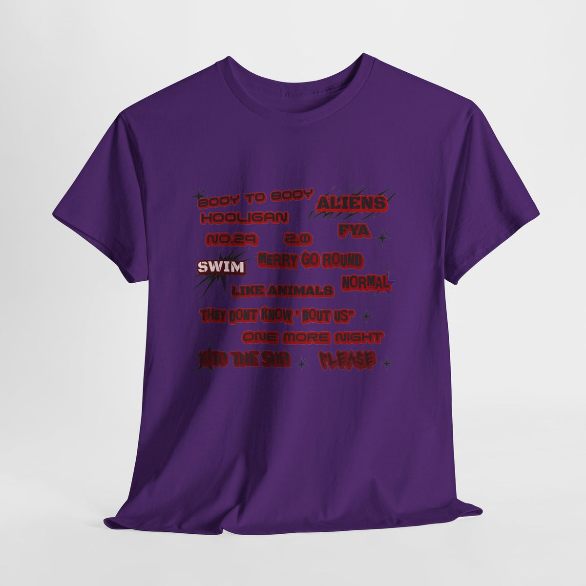 BTS ARIRANG Graphic Tee — Distorted Red Text Band Shirt