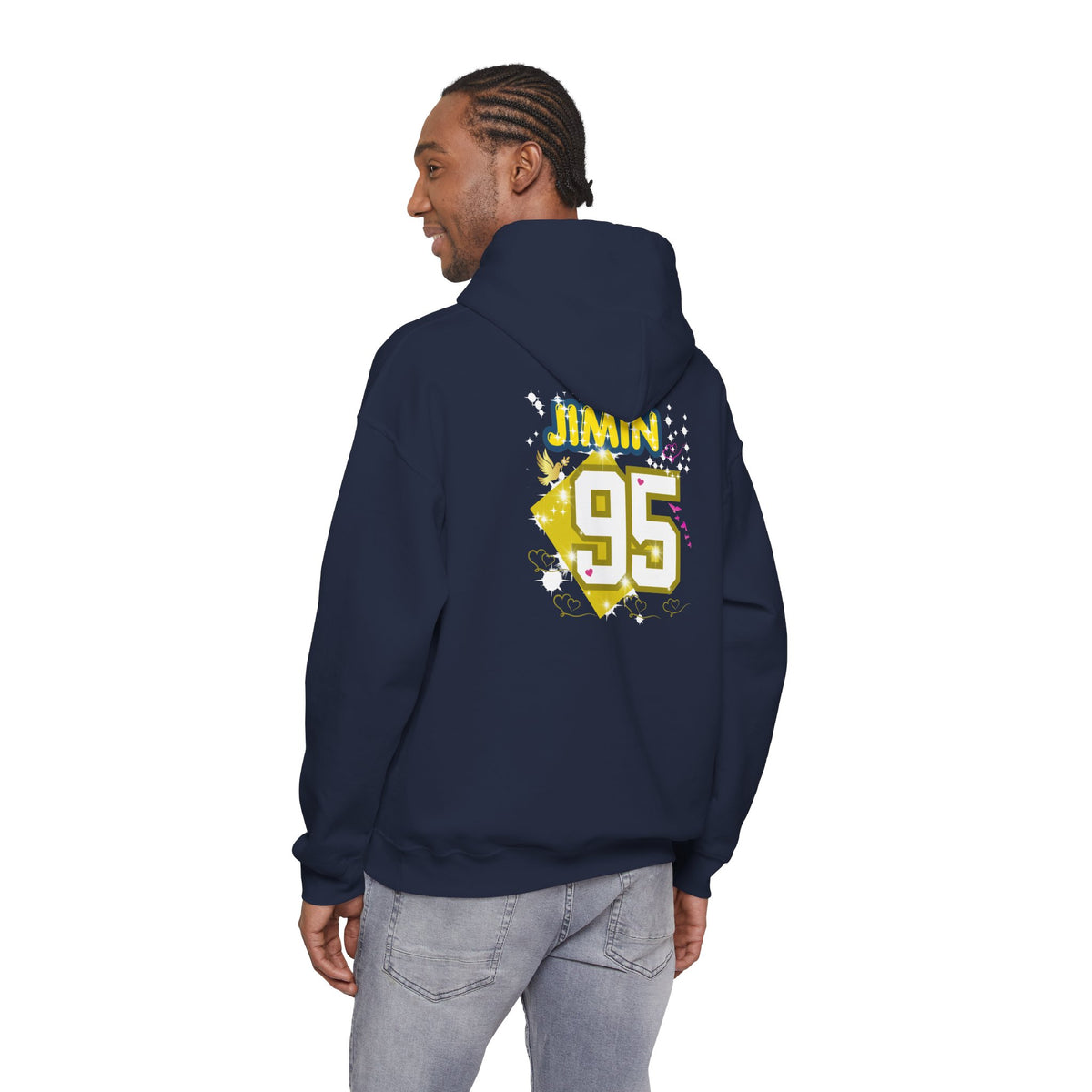 Jimin 95 Hoodie — K-Pop Fan Pullover with Photo Collage Front & Graphic Back