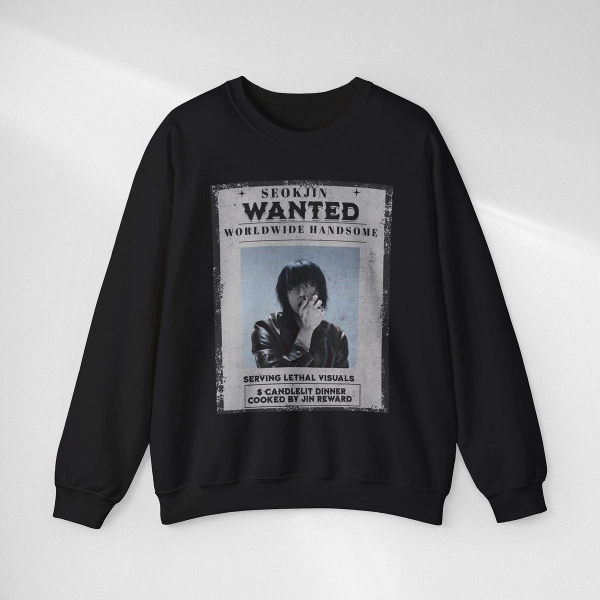 Crewneck Sweatshirt — 'Seojin Wanted: Worldwide Handsome' Vintage Poster Graphic