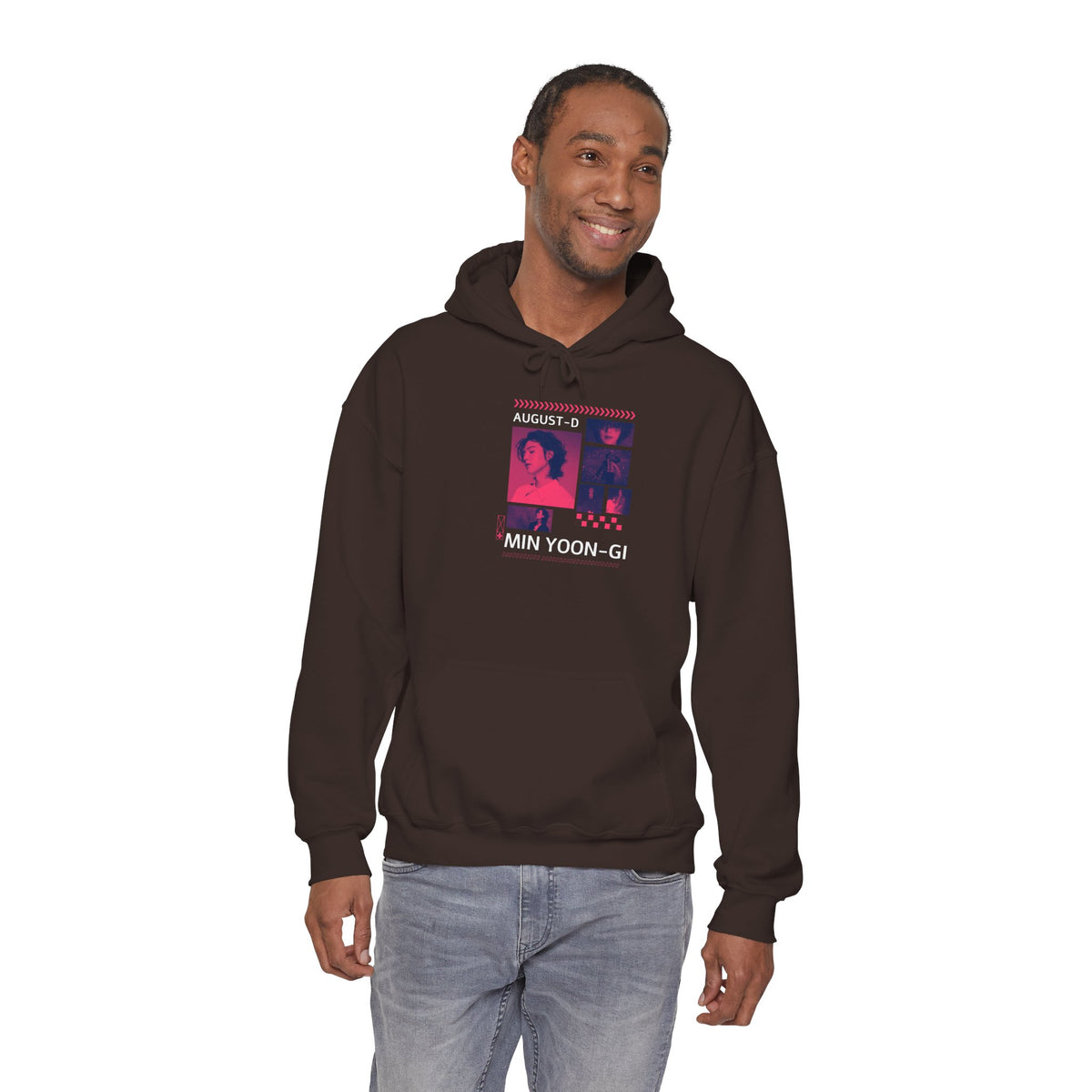 Suga Photo Collage Hoodie — Retro Pink Portraits Grid Design