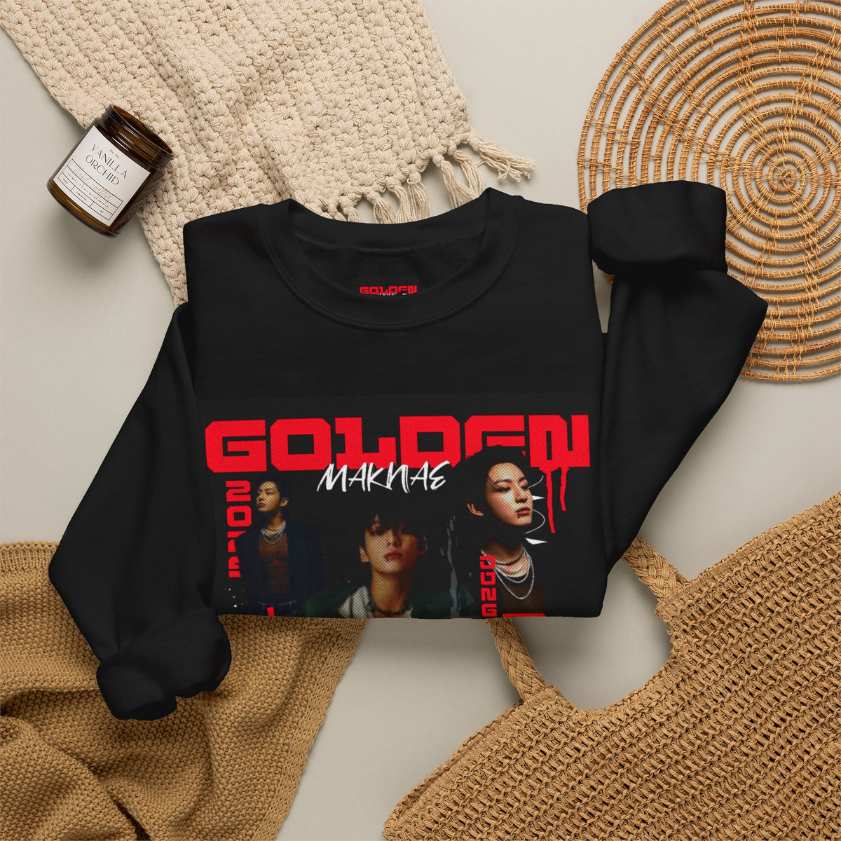 Jungkook Graphic Crewneck Sweatshirt — "GOLDEN"  Inspired Photo Print
