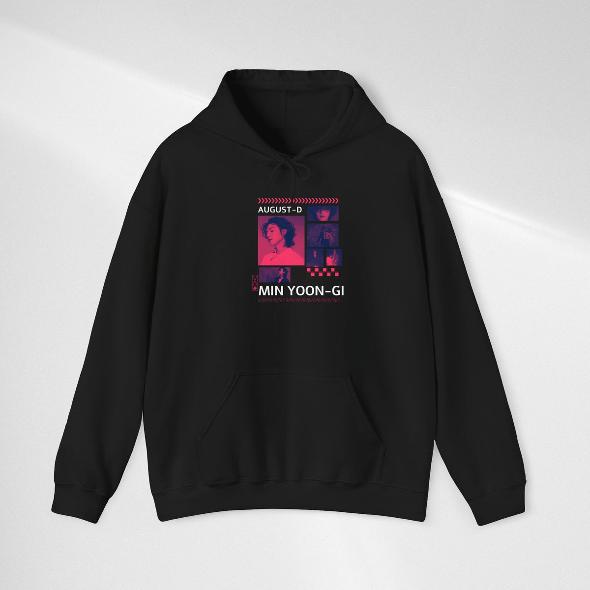 Suga Photo Collage Hoodie — Retro Pink Portraits Grid Design