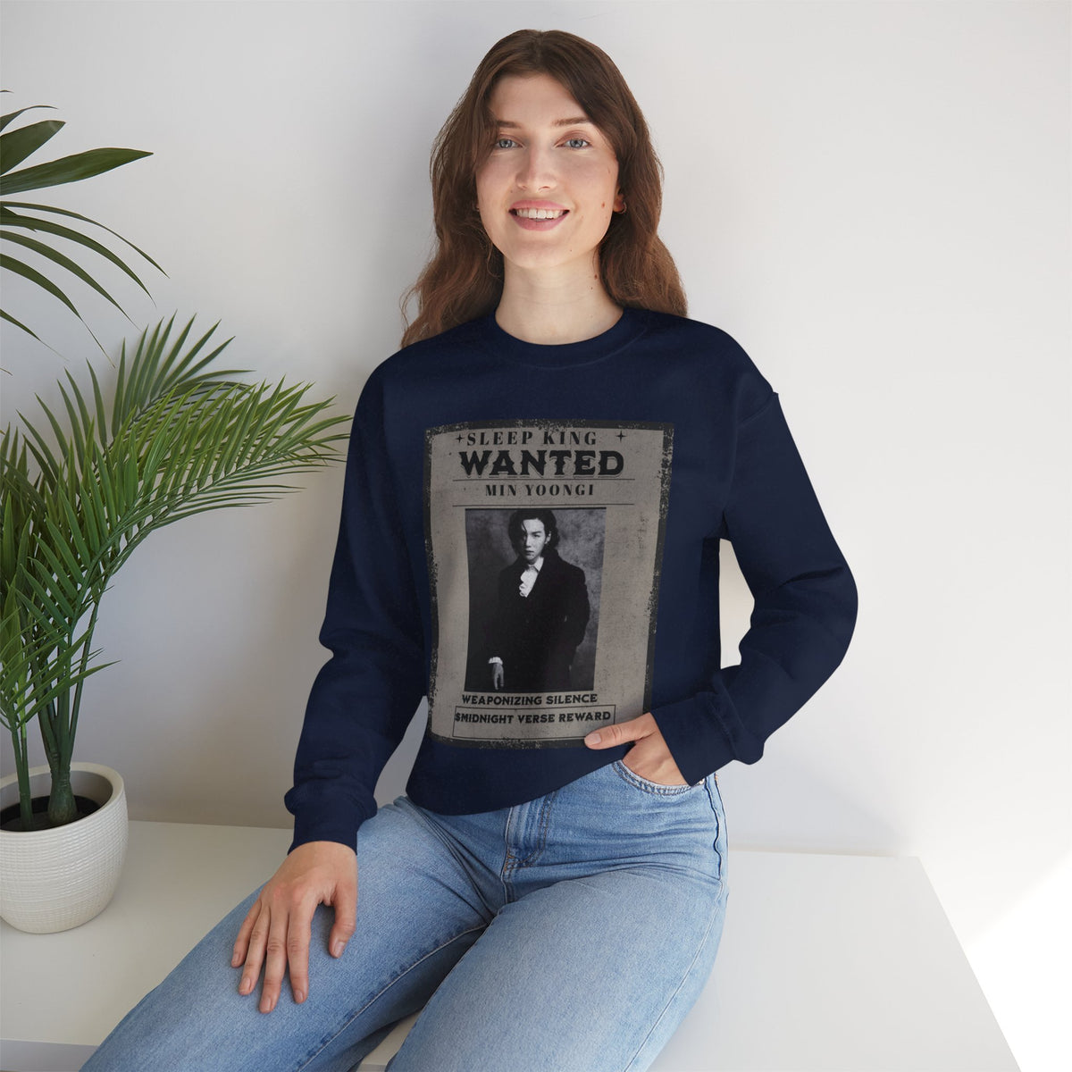 Suga Wanted Poster Crewneck Sweatshirt – Vintage 'Sleep King' Graphic