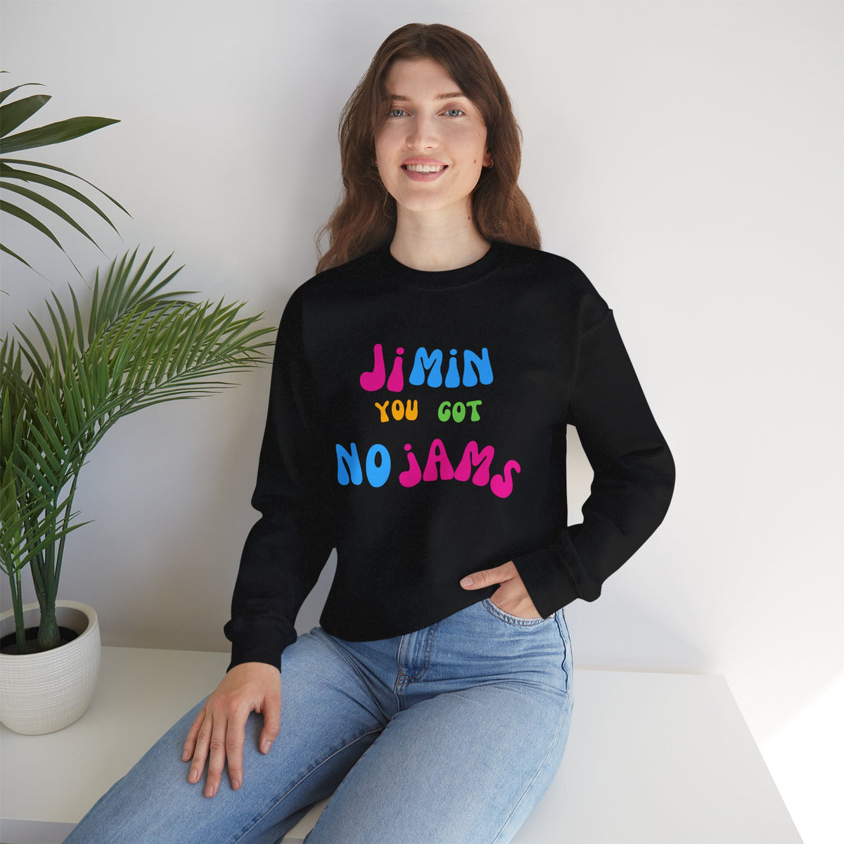 Crewneck Sweatshirt — "JIMIN You Got No Jams" Colorful K-Pop Fan Pullover