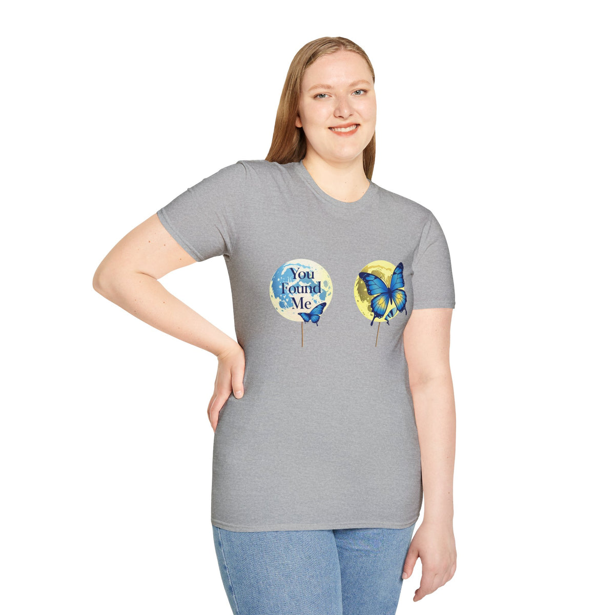 T-Shirt — 'You Found Me' Blue & Yellow Butterfly Graphic