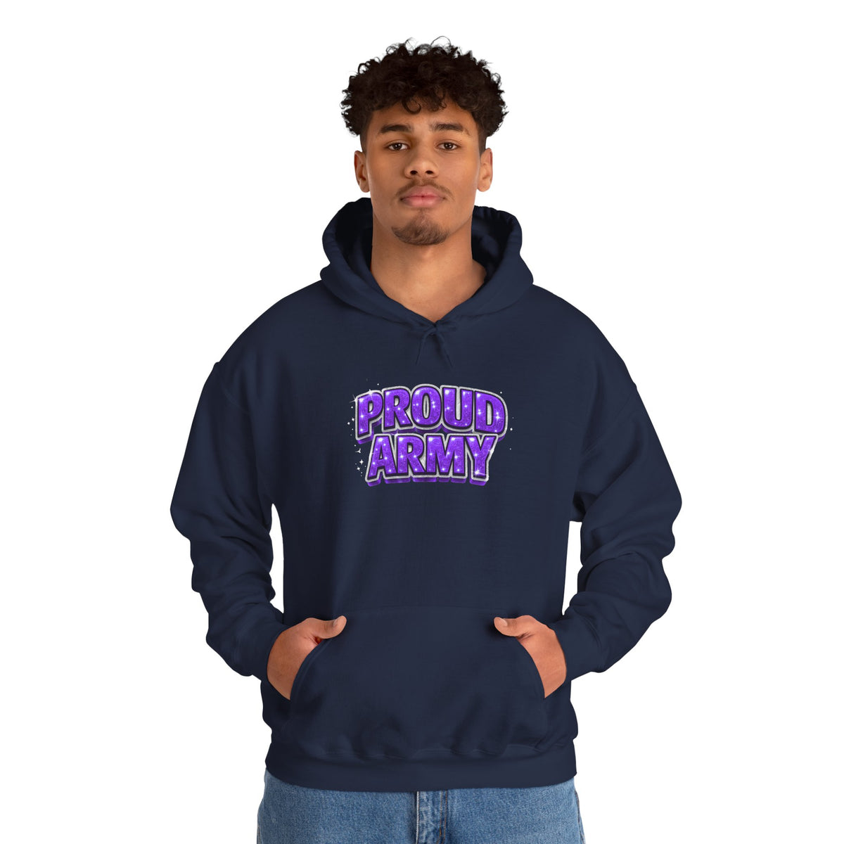 Proud Army Hoodie — Bold Purple Graphic  Pullover