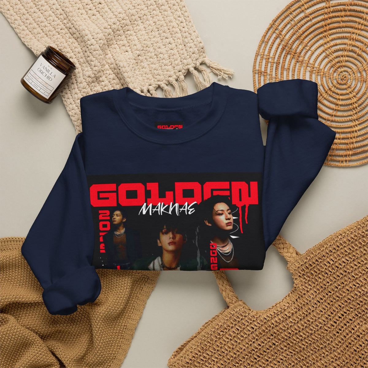 Jungkook Graphic Crewneck Sweatshirt — "GOLDEN"  Inspired Photo Print