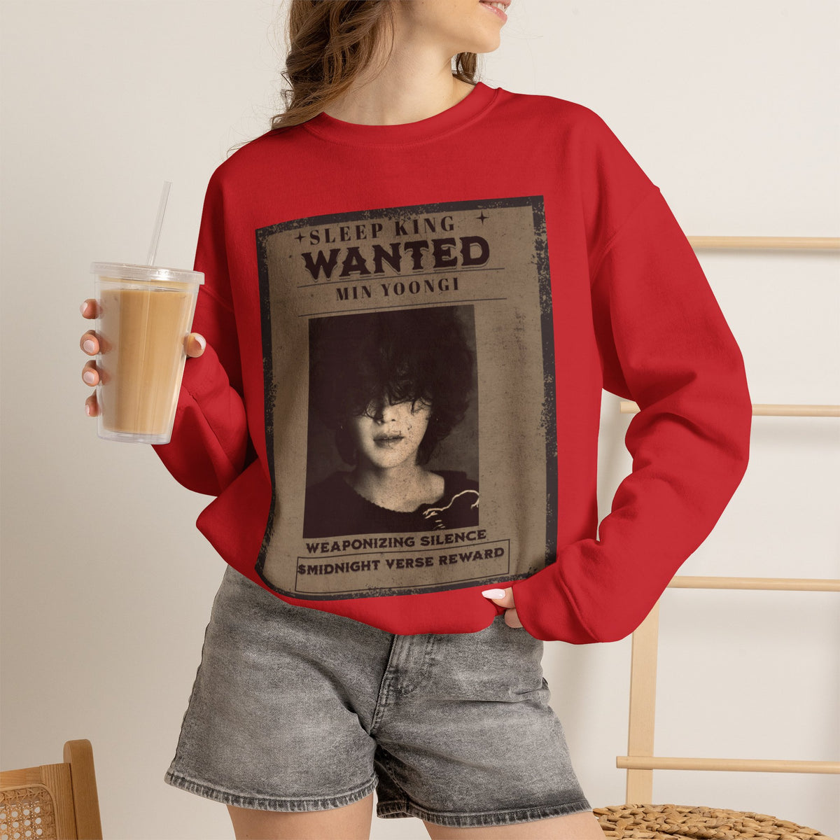 Suga Crewneck Sweatshirt - Vintage 'Sleep King Wanted' Gothic Poster Design