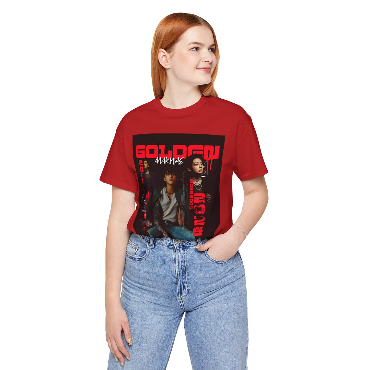 Jungkook Graphic Tee — Golden (Red Text)