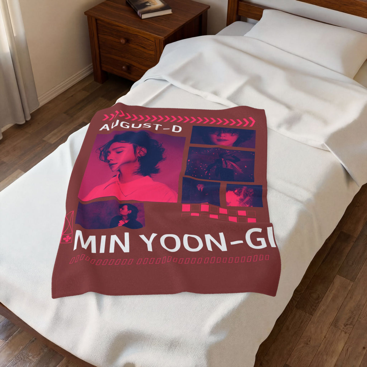 Velveteen Plush Blanket — Min Yoon‑Gi Photo Collage Throw (August‑D Design)