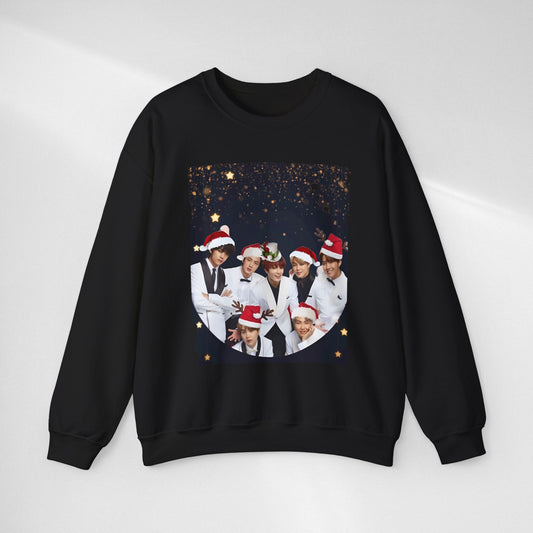 BTS Holiday Crewneck Sweatshirt — Festive Group Photo Design