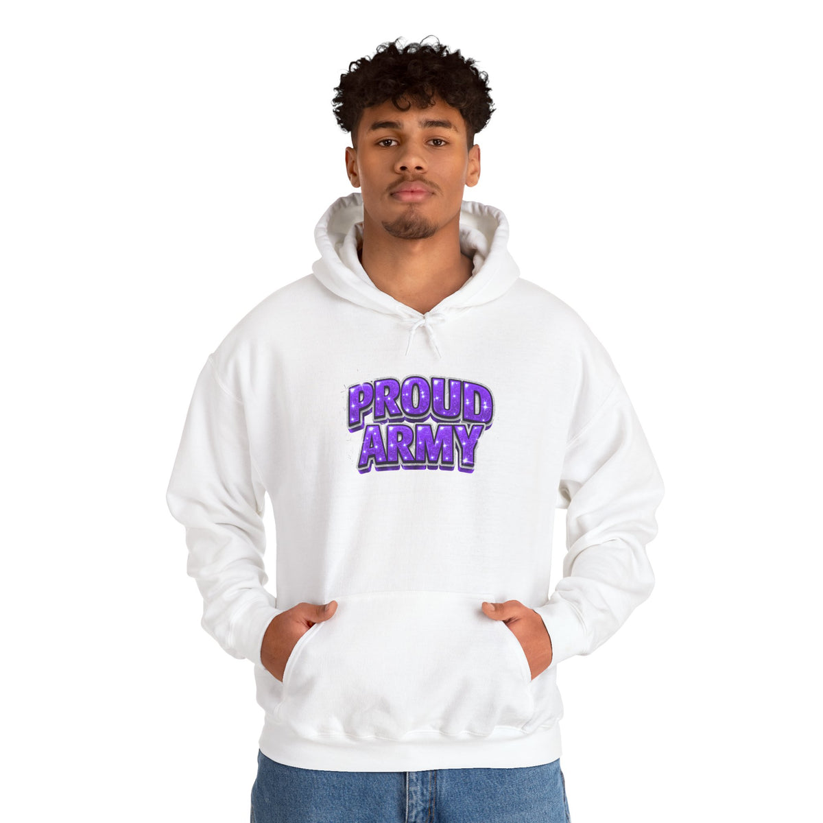 Proud Army Hoodie — Bold Purple Graphic  Pullover