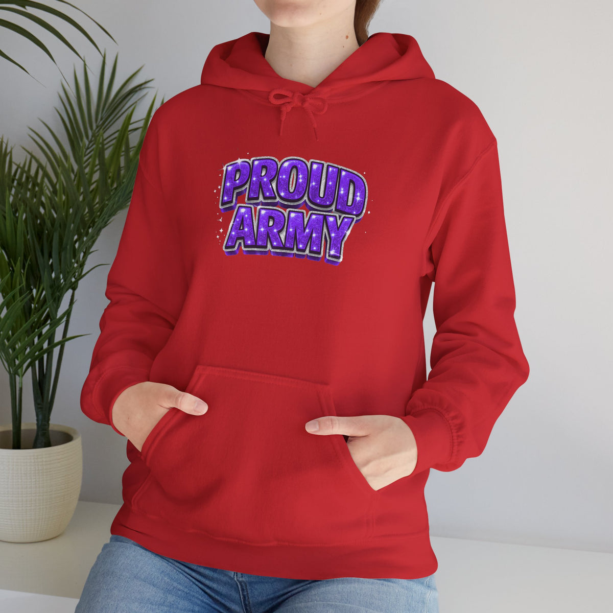 Proud Army Hoodie — Bold Purple Graphic  Pullover