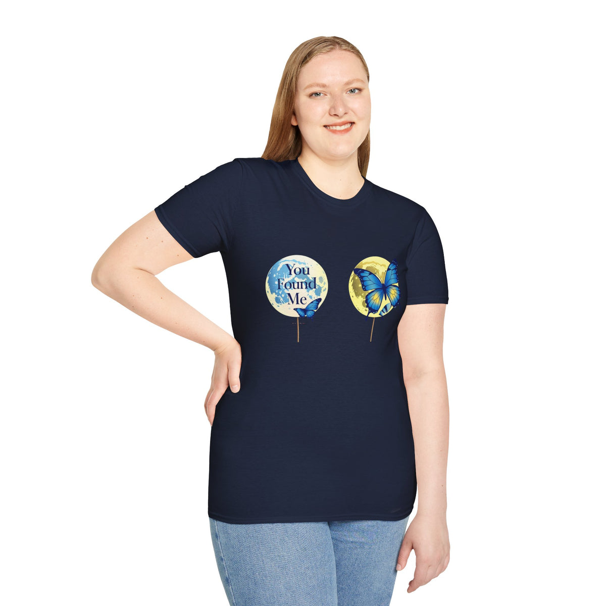 T-Shirt — 'You Found Me' Blue & Yellow Butterfly Graphic