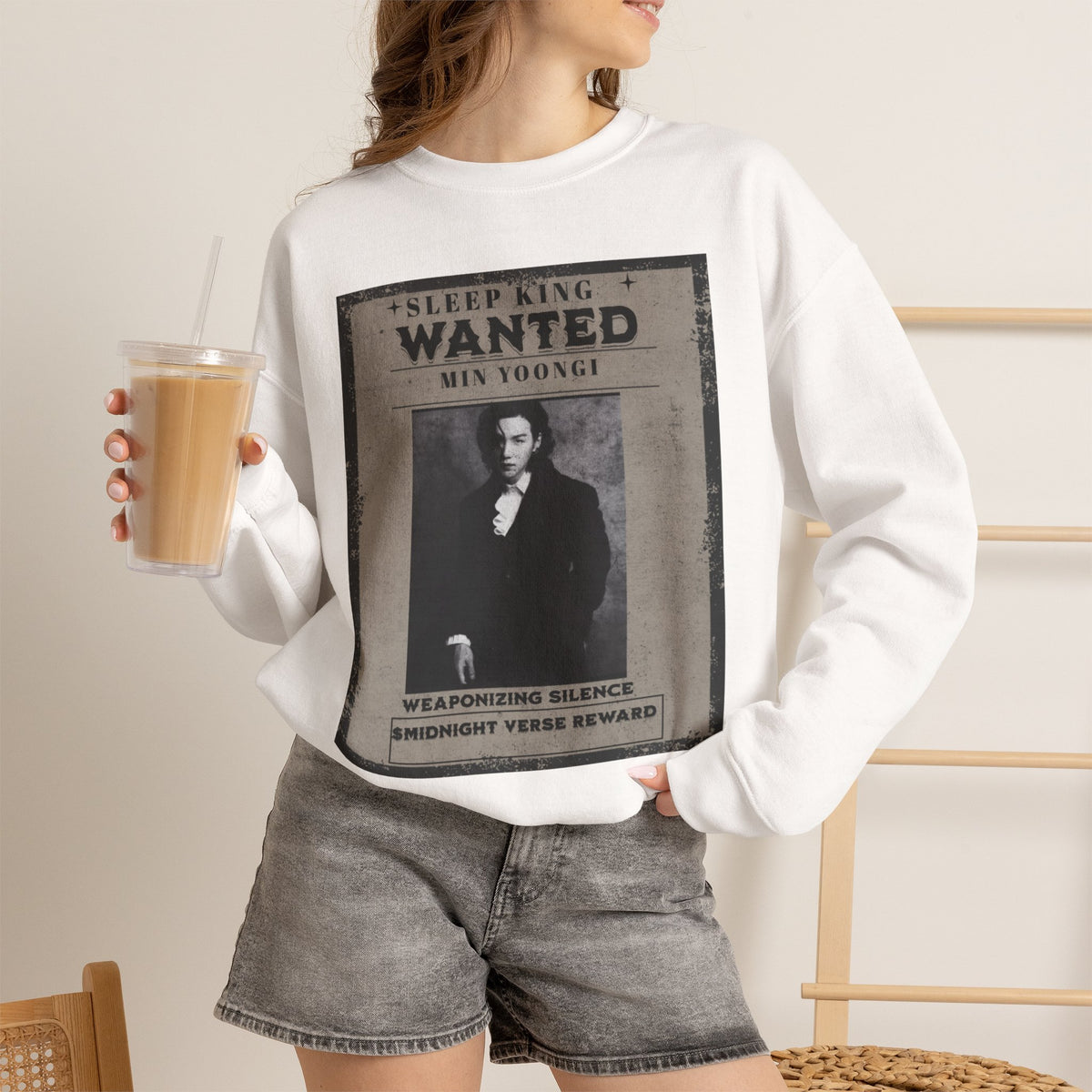 Suga Wanted Poster Crewneck Sweatshirt – Vintage 'Sleep King' Graphic