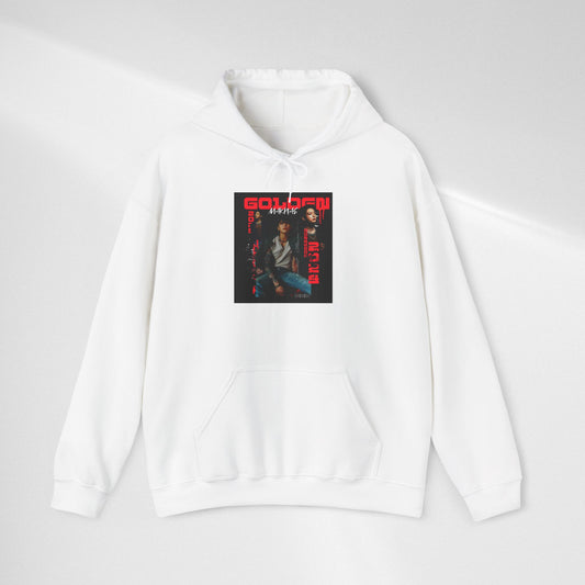 JK Hoodie - 'GOLDEN MAKNAE' Portrait Graphic Hoodie (Red Noir Band Art)