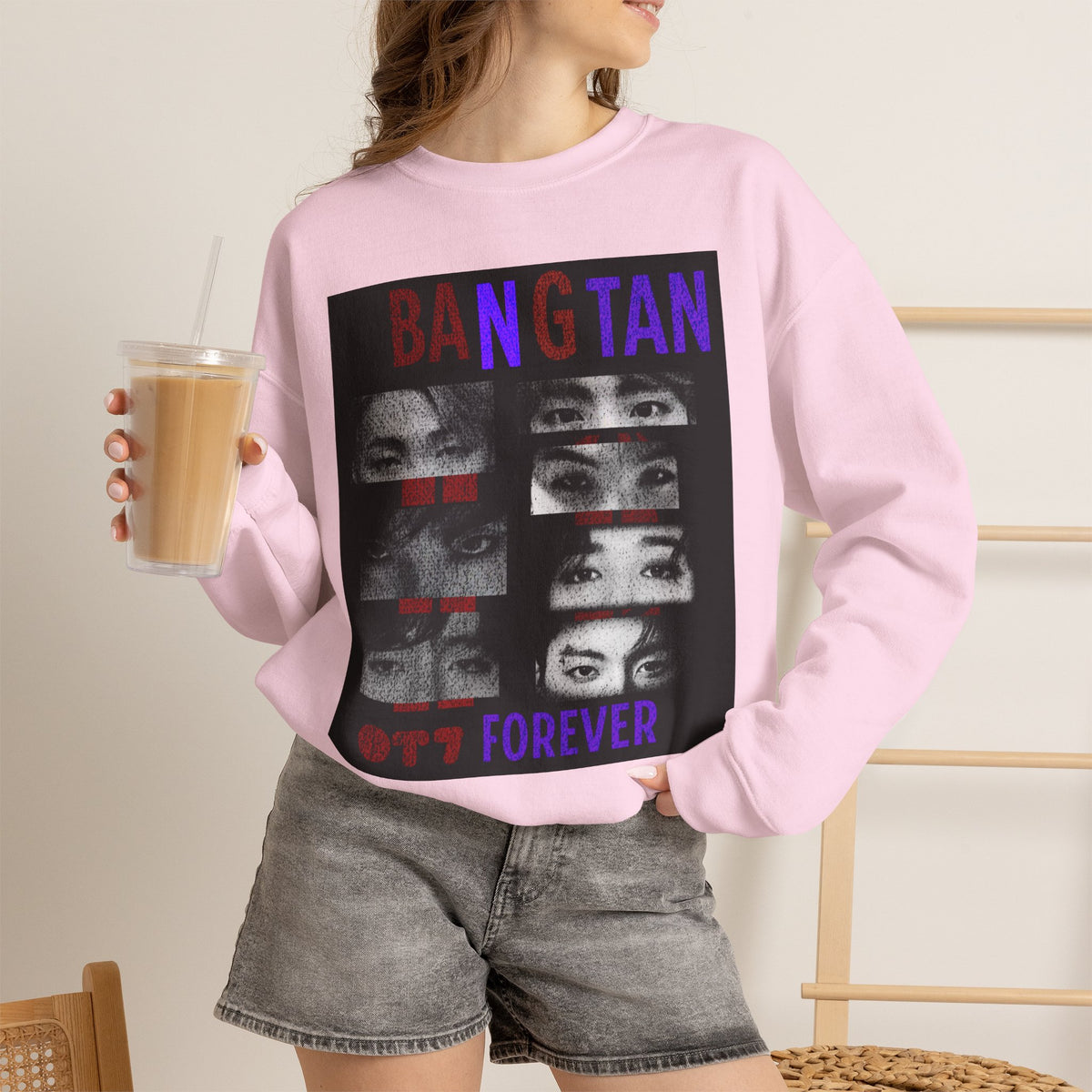 Bangtan Eyes Graphic Sweatshirt — K-Pop Fan Crewneck ("BANGTAN 07 FOREVER")