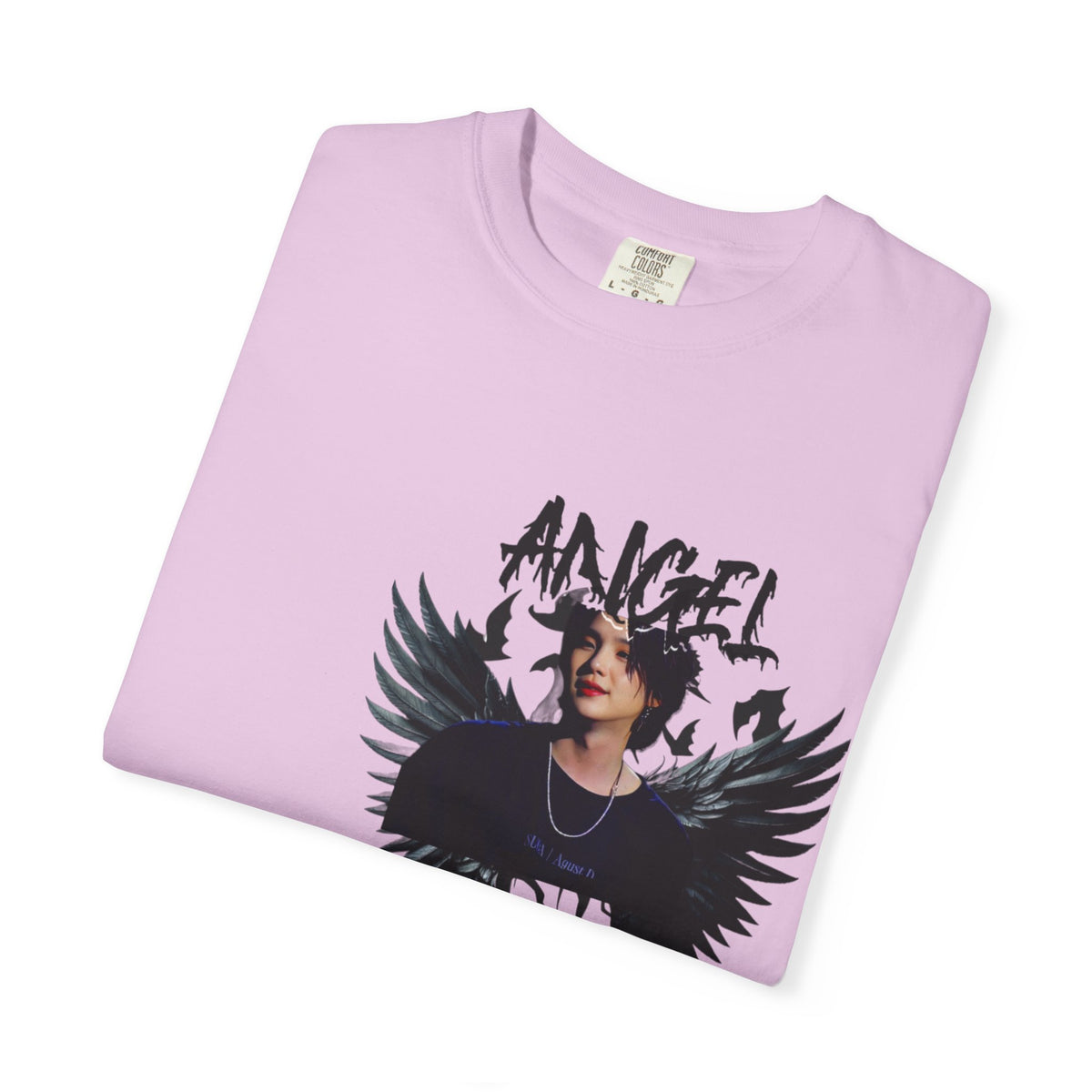 Angel Wings Graphic T-Shirt — 'Angel' Photo Tee with Dark Wing Illustration