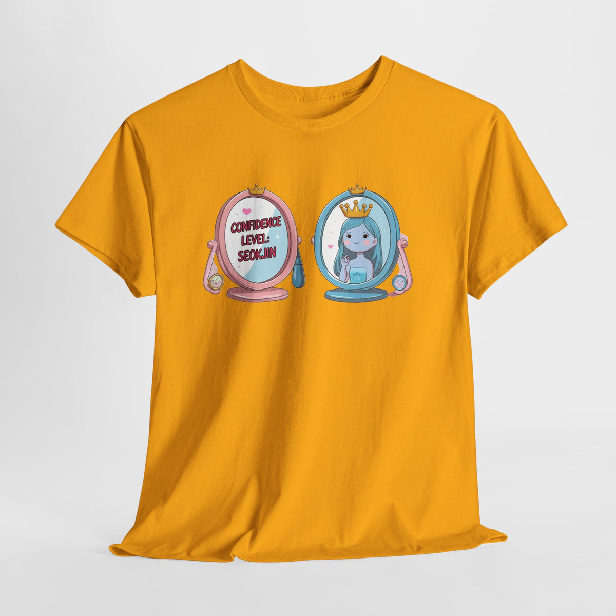 JIN Level Shirt — Cute Pink & Blue Mirrors Graphic Tee ("Comfort Level: Secure")