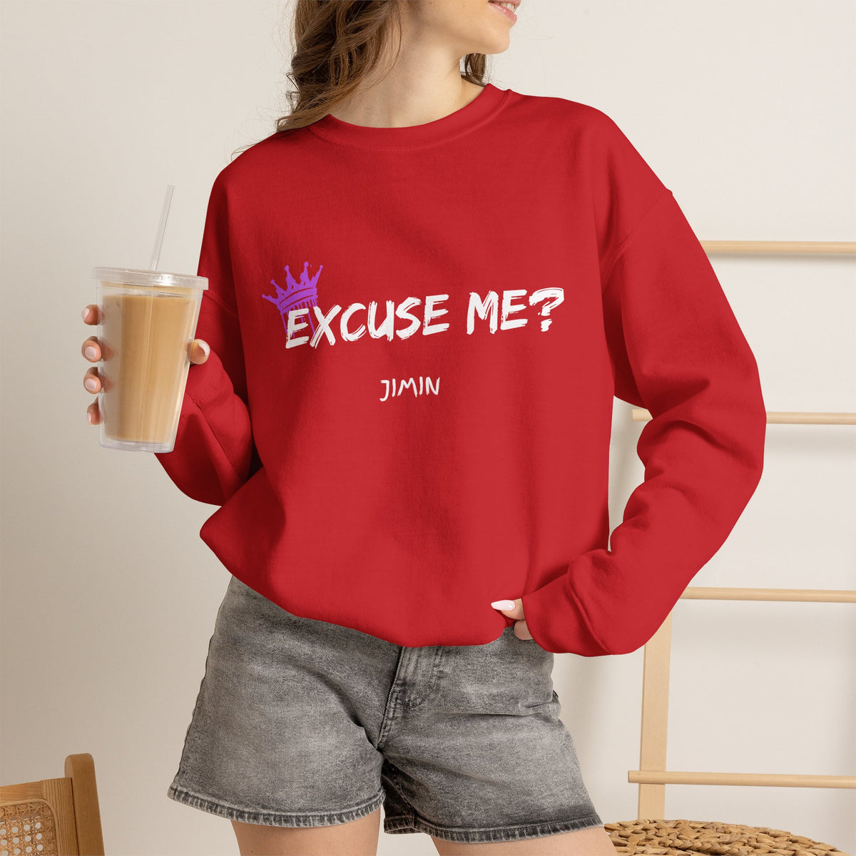 Jimin Excuse me? Purple Crown Crewneck Sweatshirt