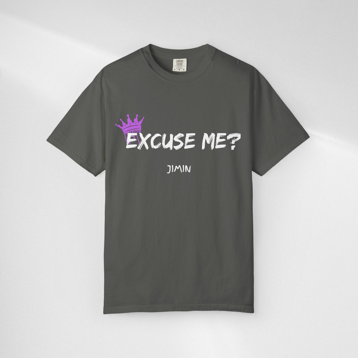 Excuse Me? Jimin T‑Shirt — BTS Fan Tee with Purple Crown Graphic