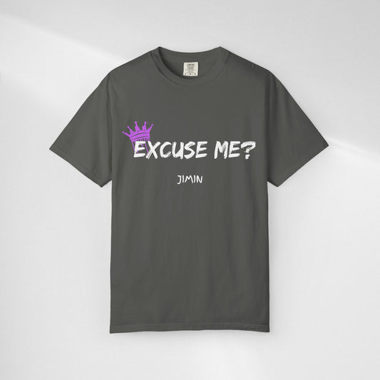 Excuse Me? Jimin T‑Shirt — BTS Fan Tee with Purple Crown Graphic