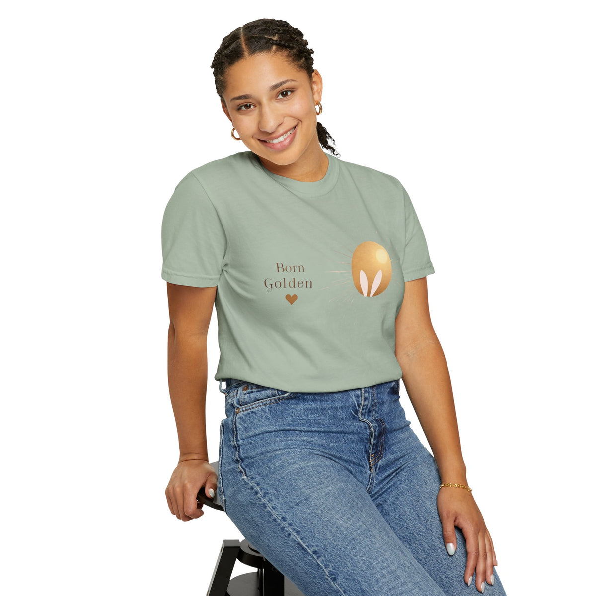 JK Born Golden Tee — Minimal Sun Badge Graphic T-Shirt