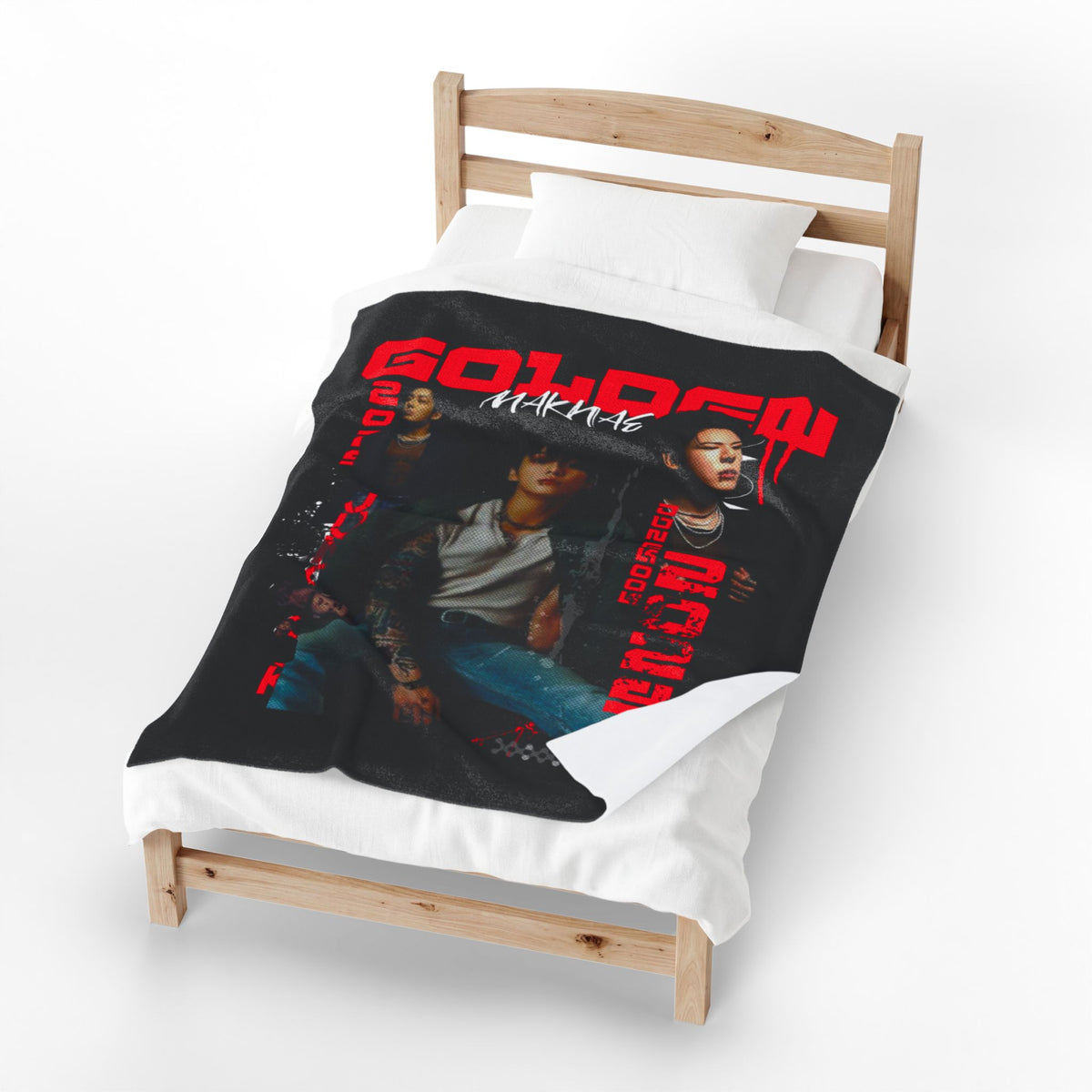 Jungkook Band Velveteen Plush Blanket – 'Golden' Graphic Throw