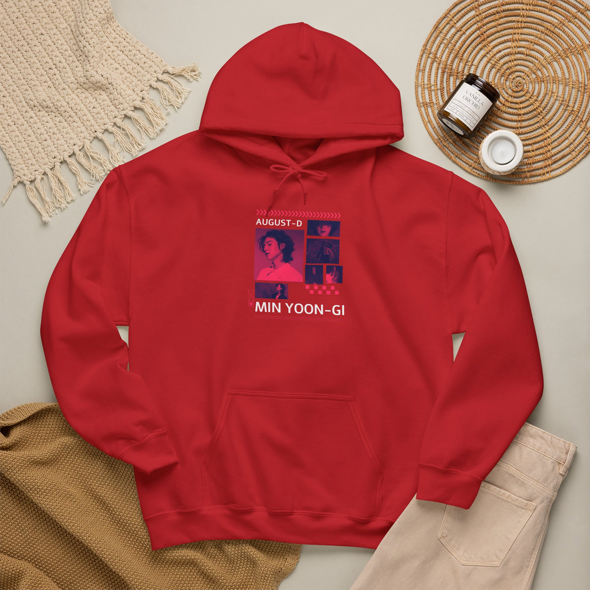 Suga Photo Collage Hoodie — Retro Pink Portraits Grid Design
