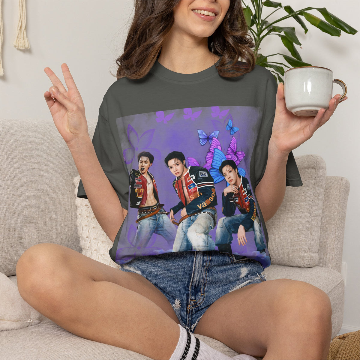 JHOPE Graphic T-Shirt — Purple Floral Portrait Tee