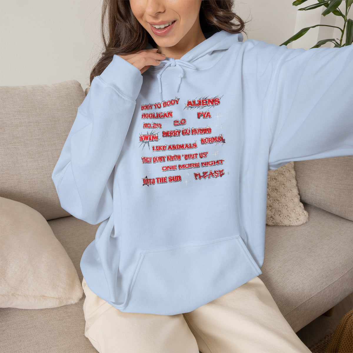 BTS Text Graphic Hoodie —  Red Script Sweatshirt