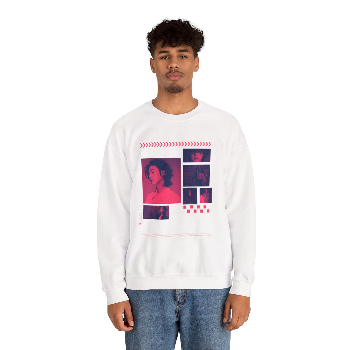 Suga Retro Photo Collage Sweatshirt — Pink Neon Portrait Crewneck
