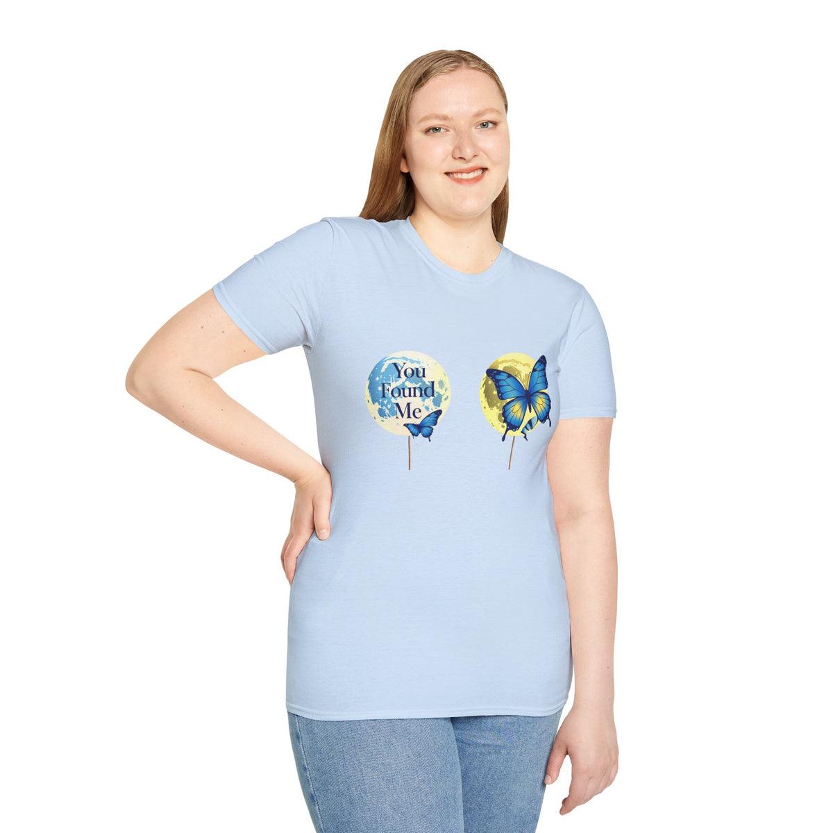 T-Shirt — 'You Found Me' Blue & Yellow Butterfly Graphic