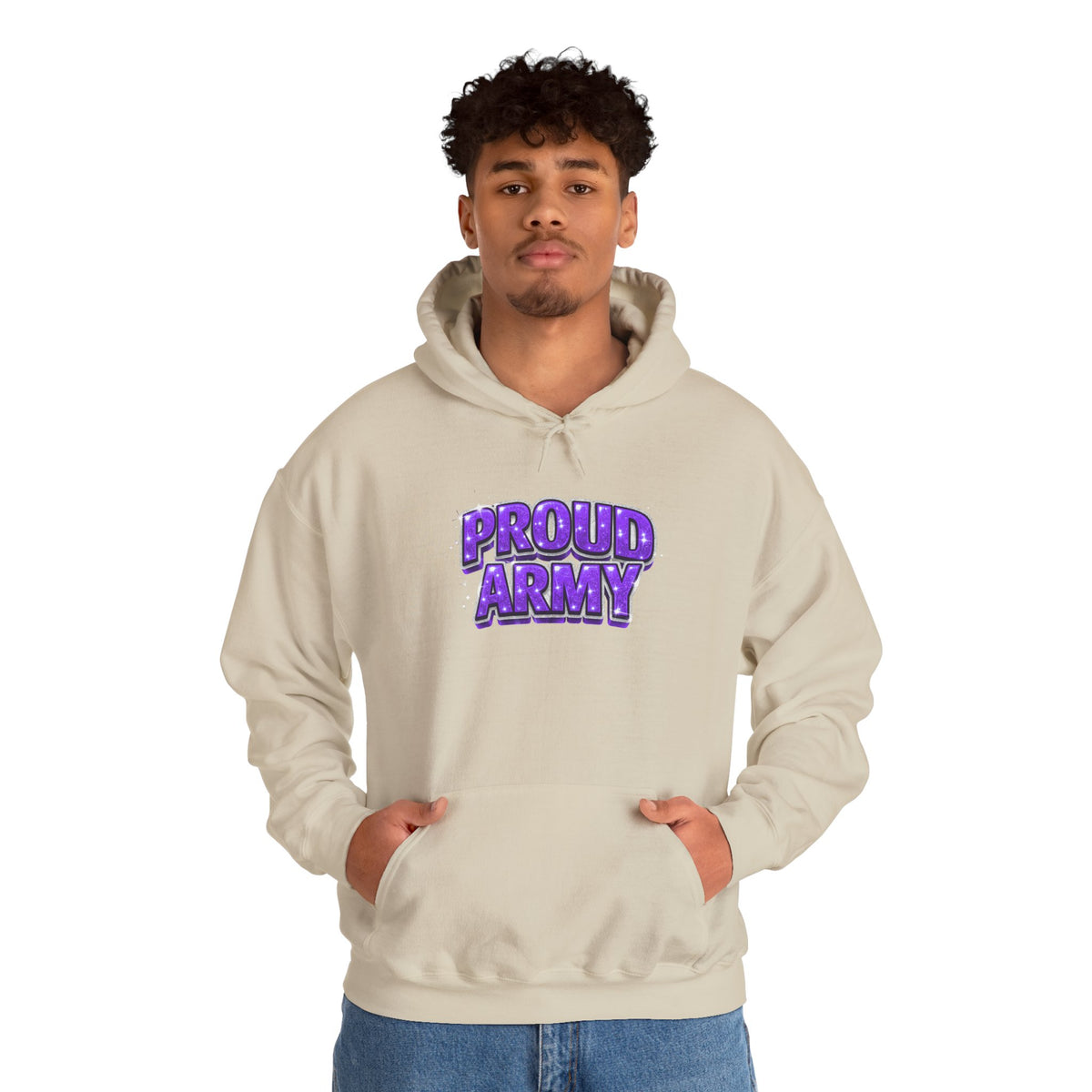Proud Army Hoodie — Bold Purple Graphic  Pullover