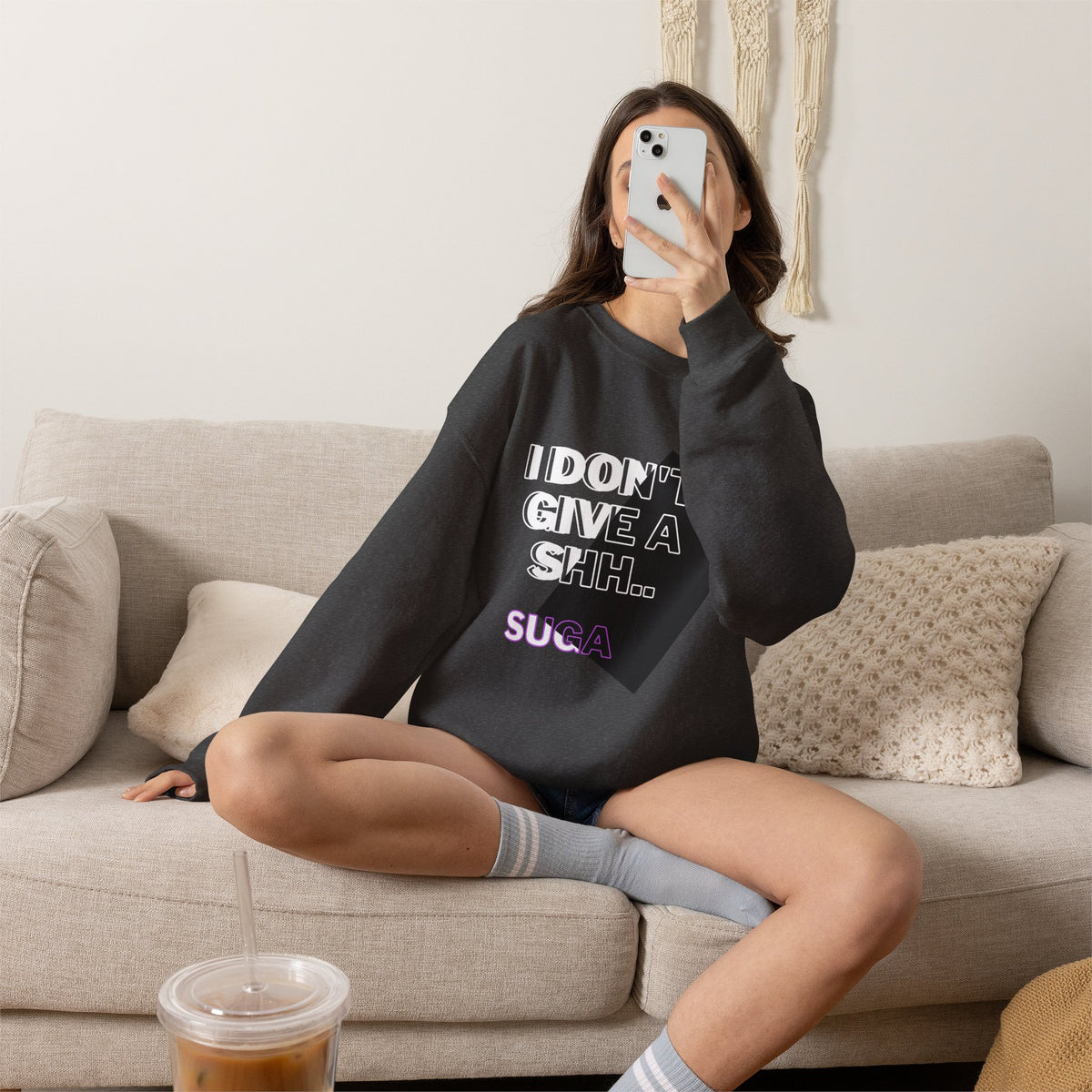 Suga Fan Crewneck Sweatshirt — "I Don't Give A Shh... Suga" Graphic