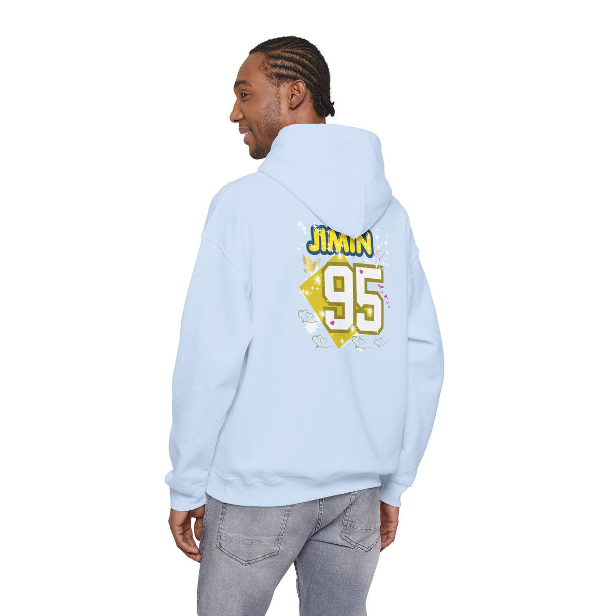 Jimin 95 Hoodie — K-Pop Fan Pullover with Photo Collage Front & Graphic Back