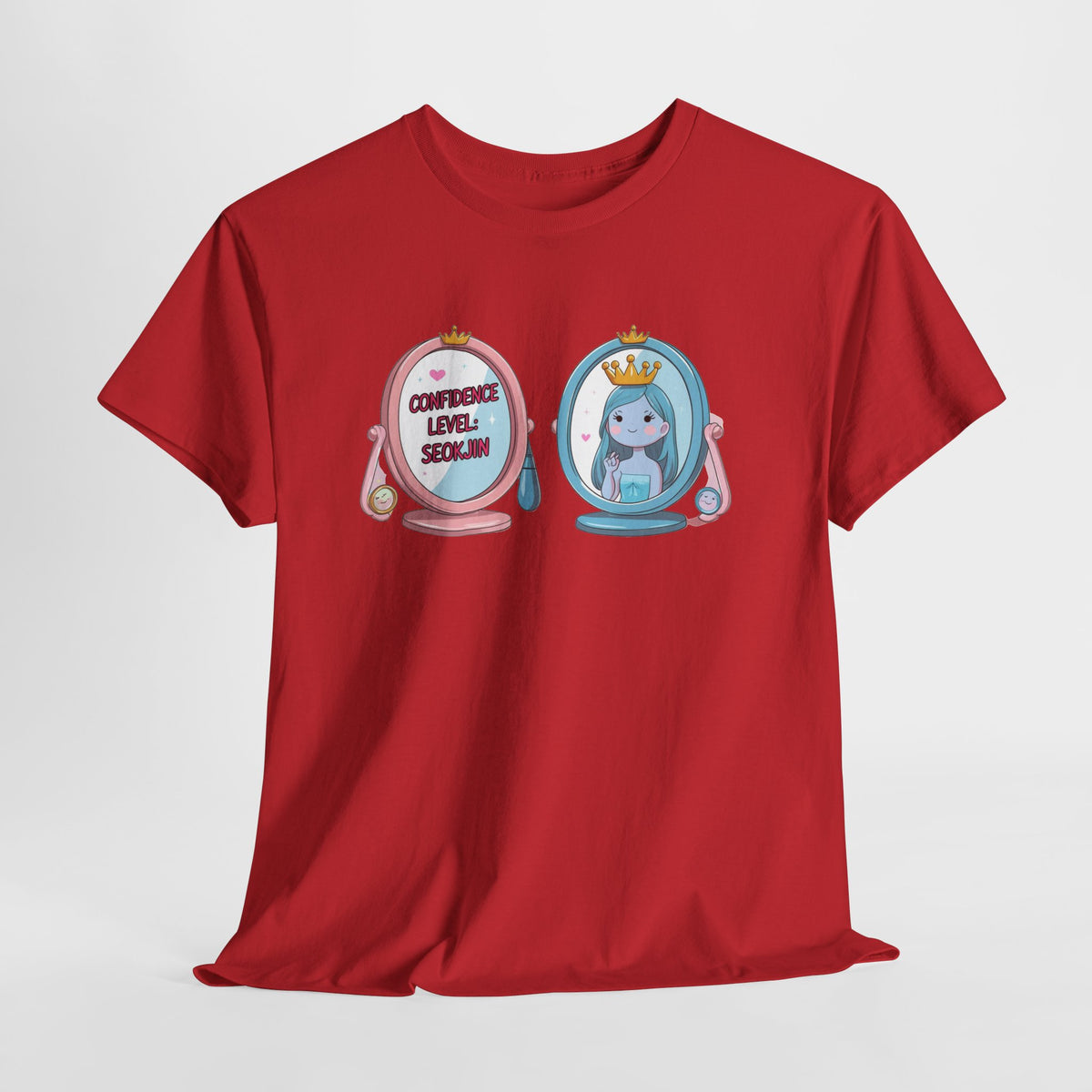 JIN Level Shirt — Cute Pink & Blue Mirrors Graphic Tee ("Comfort Level: Secure")