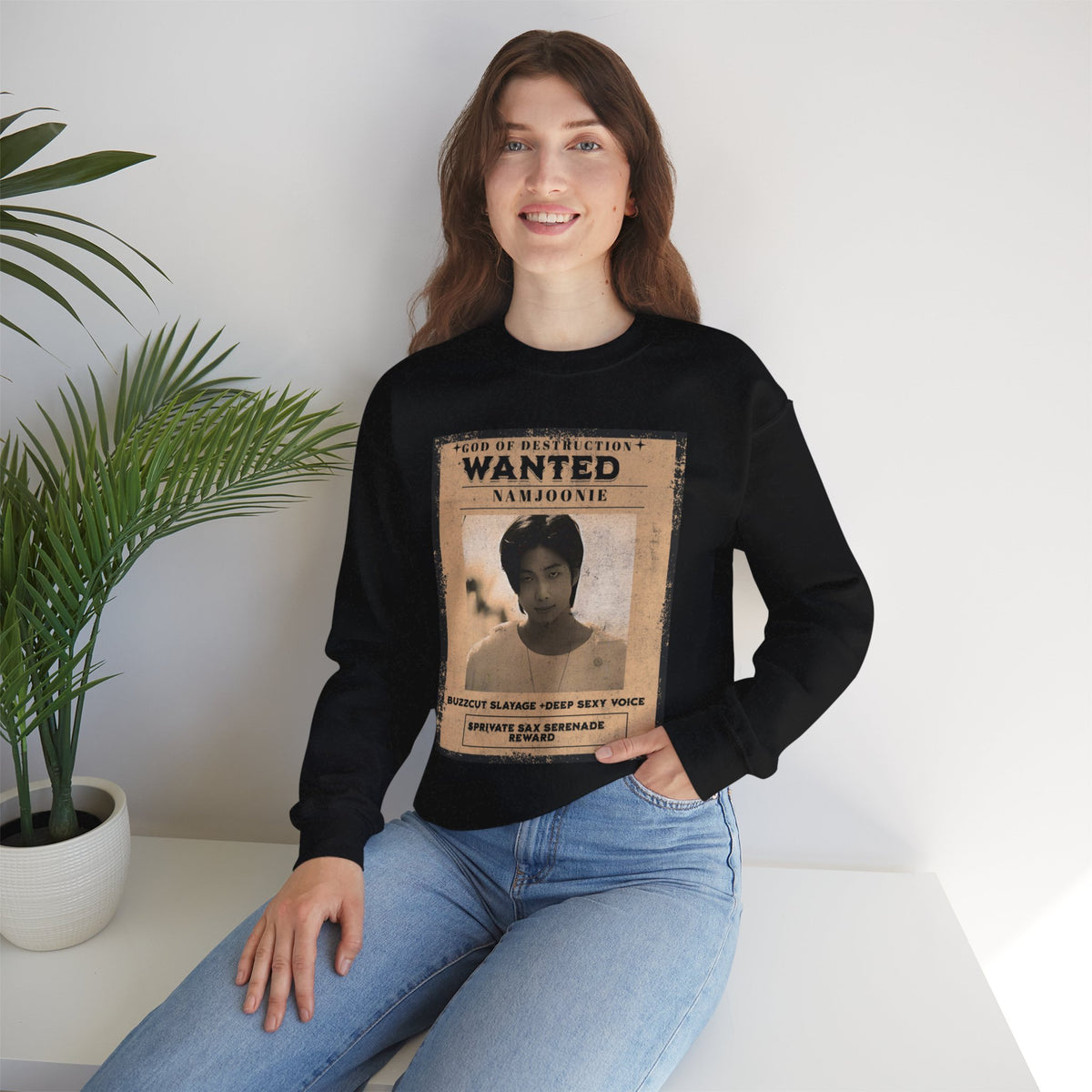 Wanted Poster Crewneck Sweatshirt — 'Wanted: Namjoonie' Vintage K-Pop Graphic