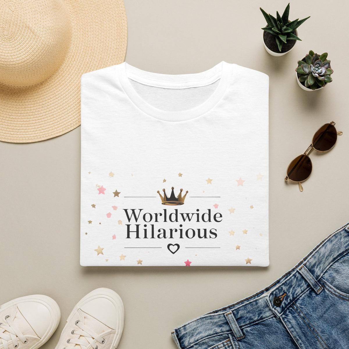 Worldwide Hilarious T-Shirt — Cute Crown & Star Graphic