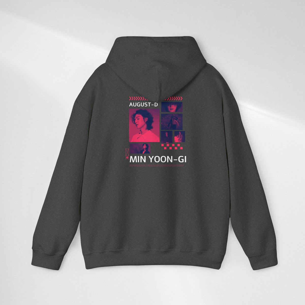 Suga Photo Collage Hoodie — Retro Pink Portraits Grid Design