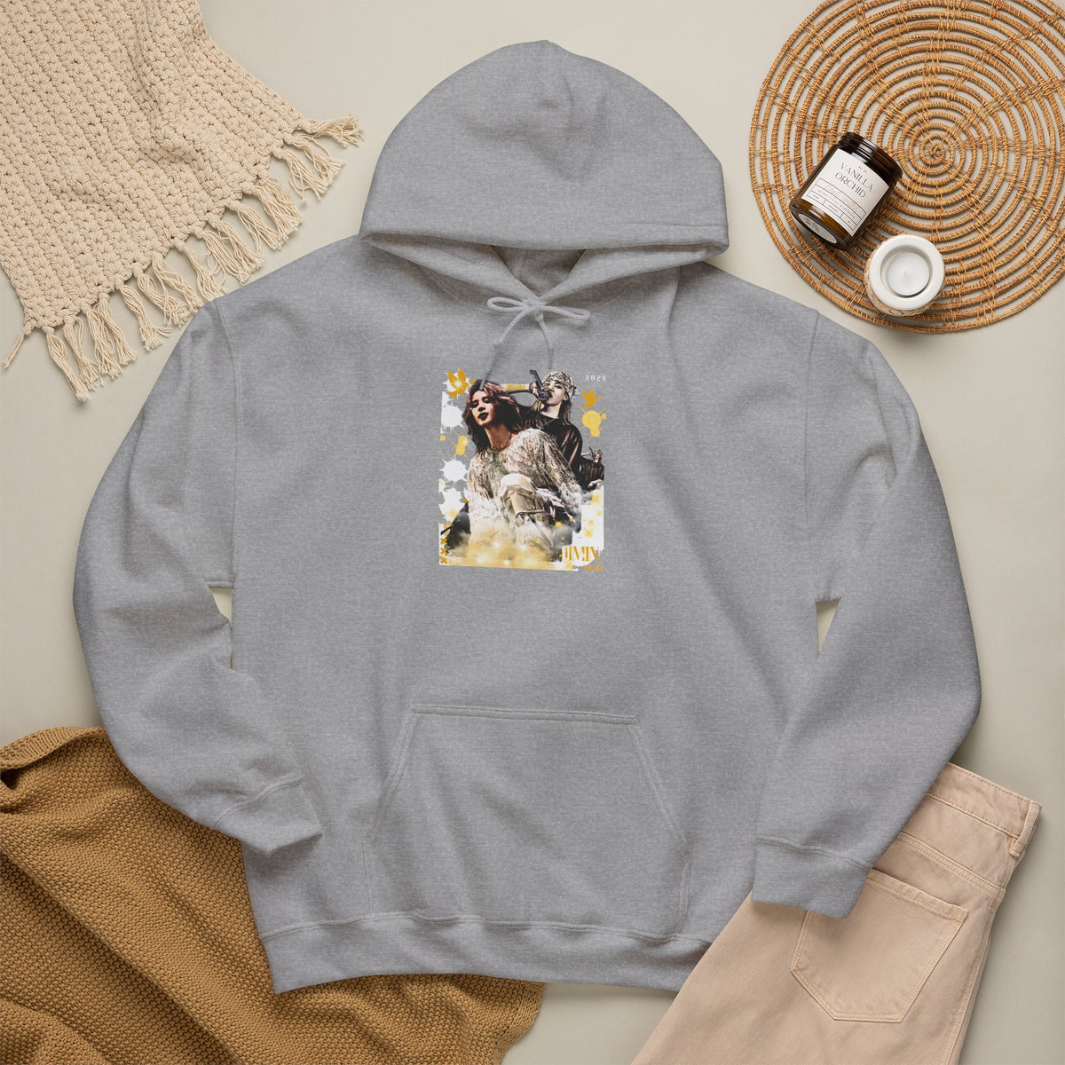 Jimin 95 Hoodie — K-Pop Fan Pullover with Photo Collage Front & Graphic Back