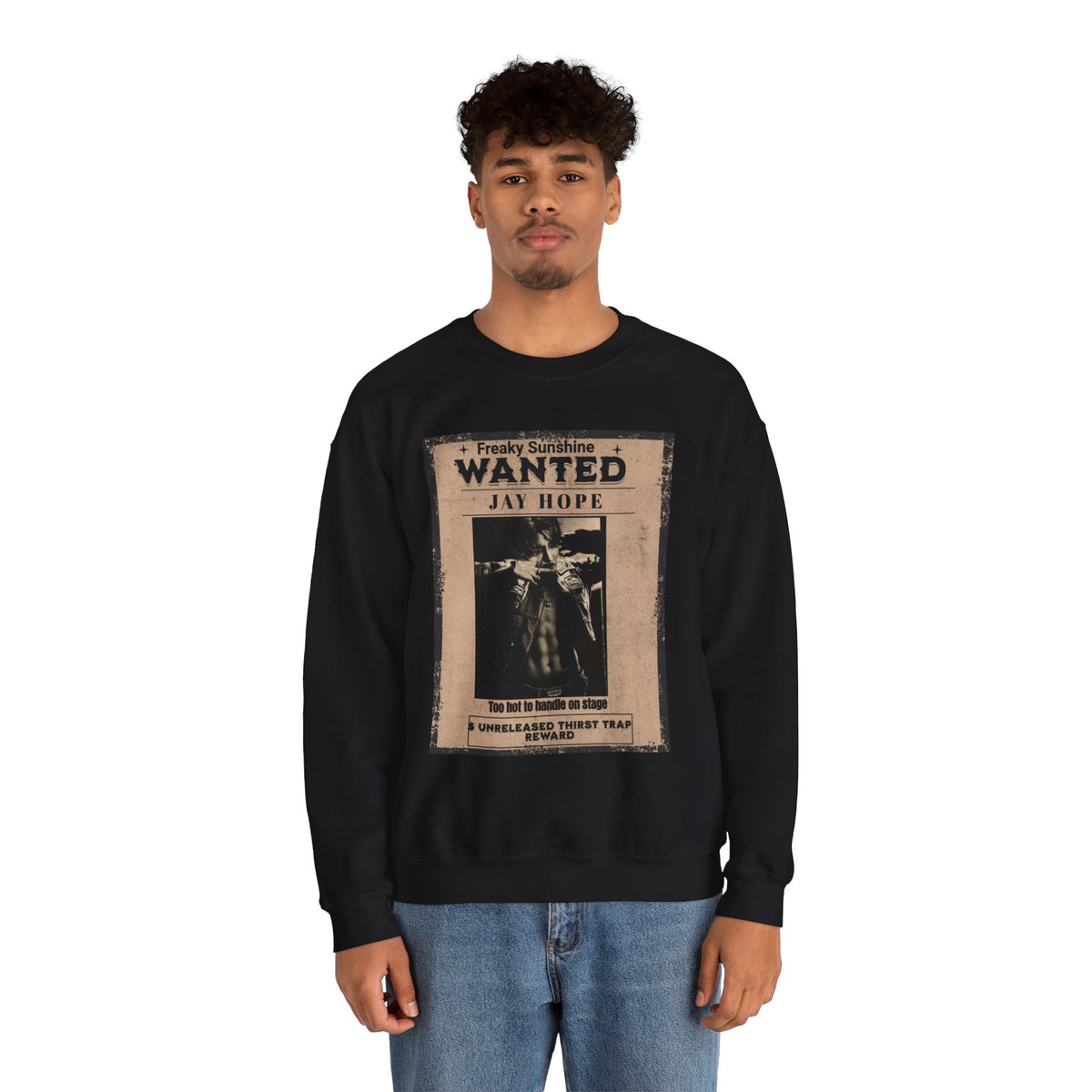 Wanted Poster Crewneck Sweatshirt – 'Freaky Sunshine: WANTED Jay Hope' Retro Graphic