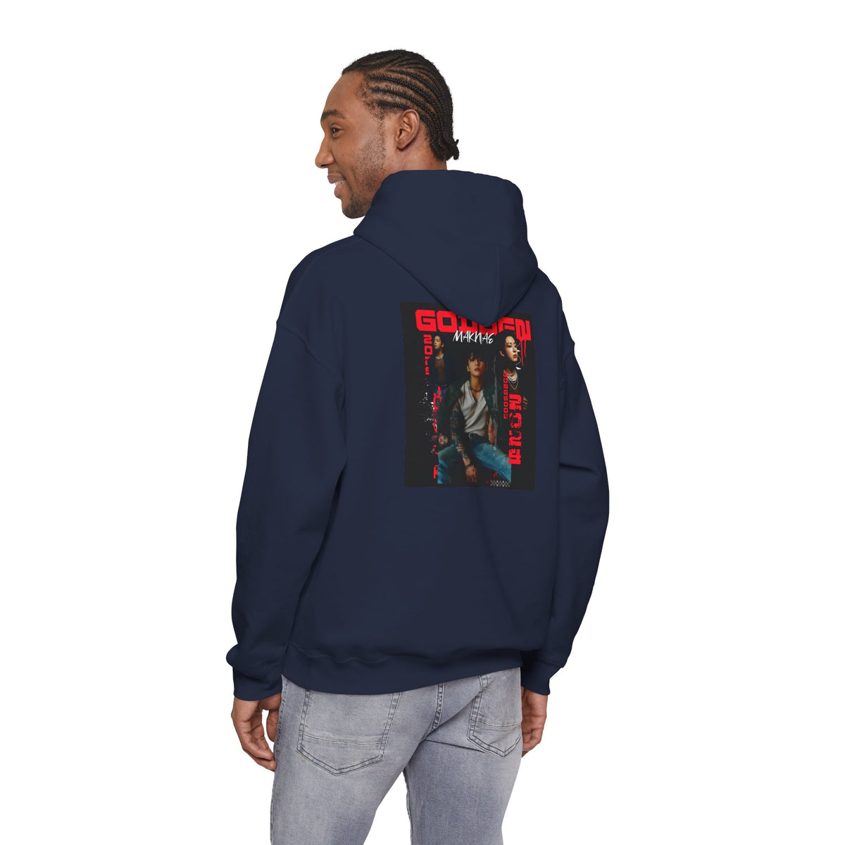 JK Hoodie - 'GOLDEN MAKNAE' Portrait Graphic Hoodie (Red Noir Band Art)