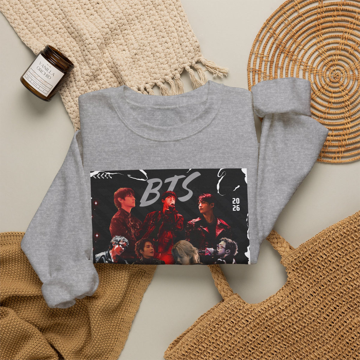 K-Pop Graphic Crewneck Sweatshirt — BTS Aesthetic Fan Design