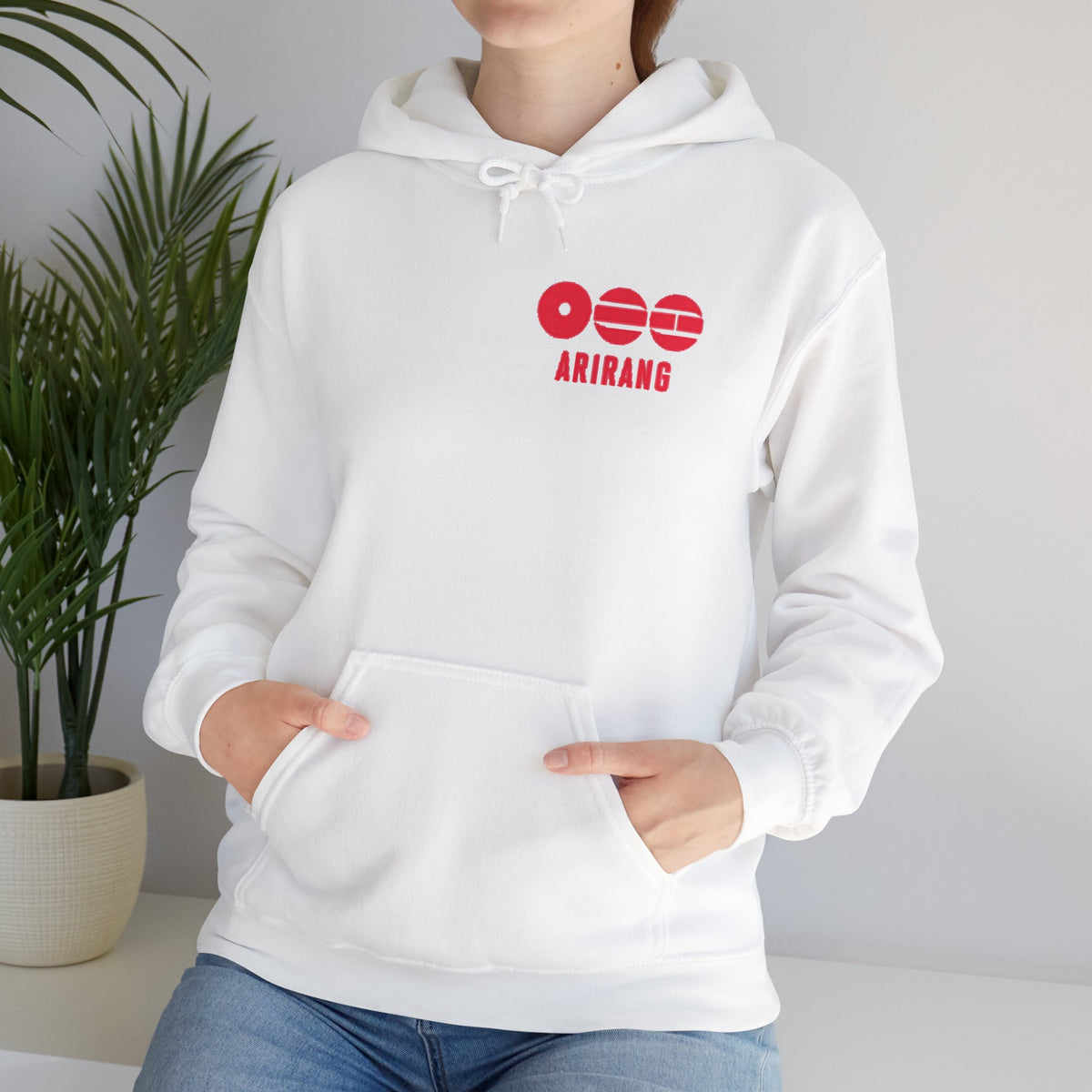 Arirang Logo Hoodie — Minimal BTS Inspired White Pullover